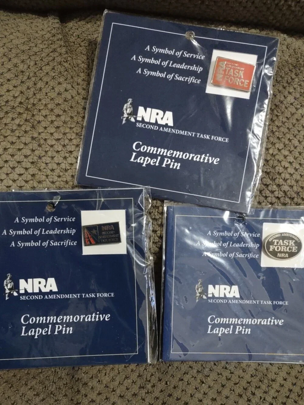 Second Amendment NRA Task Force Lapel Pin, New, Excellent Condition, Lot Of 3